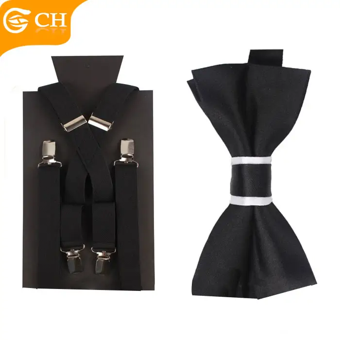 2020 Latest Design New Product Plain Black Fashion men Suspender And Bow Tie