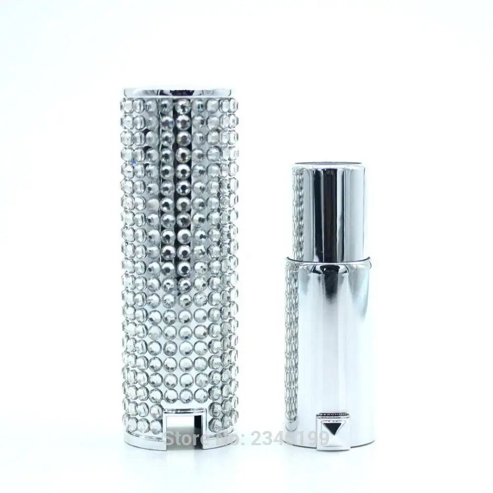 12,1 мм Блестящий серебряный пустой тюбик для губной помады высшего класса элегантный контейнер для бальзама для губ со стразами