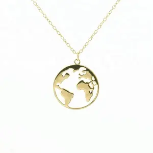 Dainty 925 zilveren sieraden 14 k goud wereldkaart ketting voor vrouwen en meisjes