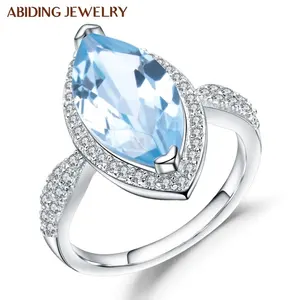 Blijvende Mode Design Bruiloft Marquise Sky Blue Topaz Edelsteen Ring Zilver Elegant 925 Sterling Ringen Vrouwen Sieraden 2024
