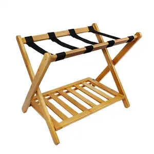 Bamboe Bagage Rack Stand Met Schoen Plank Stabiel Duurzaam Koffers Rekken Opvouwbare Bagage Houder