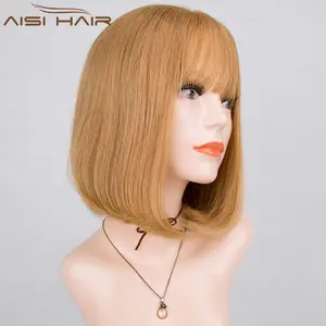 Aisi Hair Best Selling Malaysian Hair Bob Cut Style Blonde Half Hand Tied Lace Wig For White Women