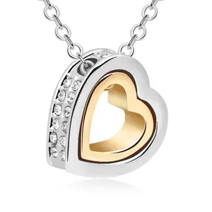 Latest Hot Selling Zircon Stainless Steel True Love Forever Heart In Heart Chocker Necklace