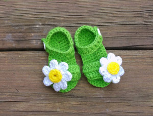 <span class=keywords><strong>Sandalias</strong></span> Verdes de Flores Tejidas a <span class=keywords><strong>Crochet</strong></span> para Bebé Niña - Product Image 3