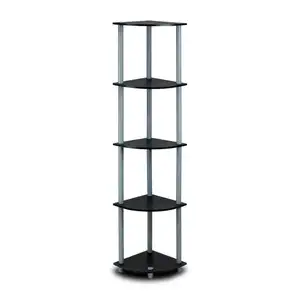 wholesale 5 Tier Corner Shelf, Black/Grey Living room wood corner shelf storage shelving units