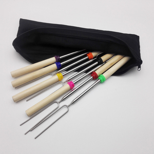 Custom 32 "barbacoa canva <span class=keywords><strong>bolsa</strong></span> extensible flexible de acero inoxidable madera <span class=keywords><strong>asar</strong></span> telescópico mango de madera barbacoa tenedor - Product Image 2