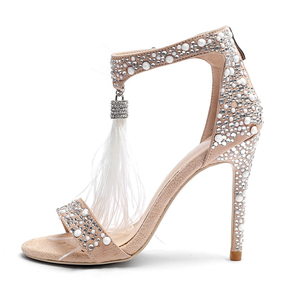 WETKISS Fantasia di Grandi Dimensioni Sandali Cerniera Posteriore Scarpe Cinturino Alla Caviglia <span class=keywords><strong>Tacchi</strong></span> A Spillo Alti Sandali Del Rhinestone Della Piuma di Scarpe Da Sera di Estate - Product Image 2