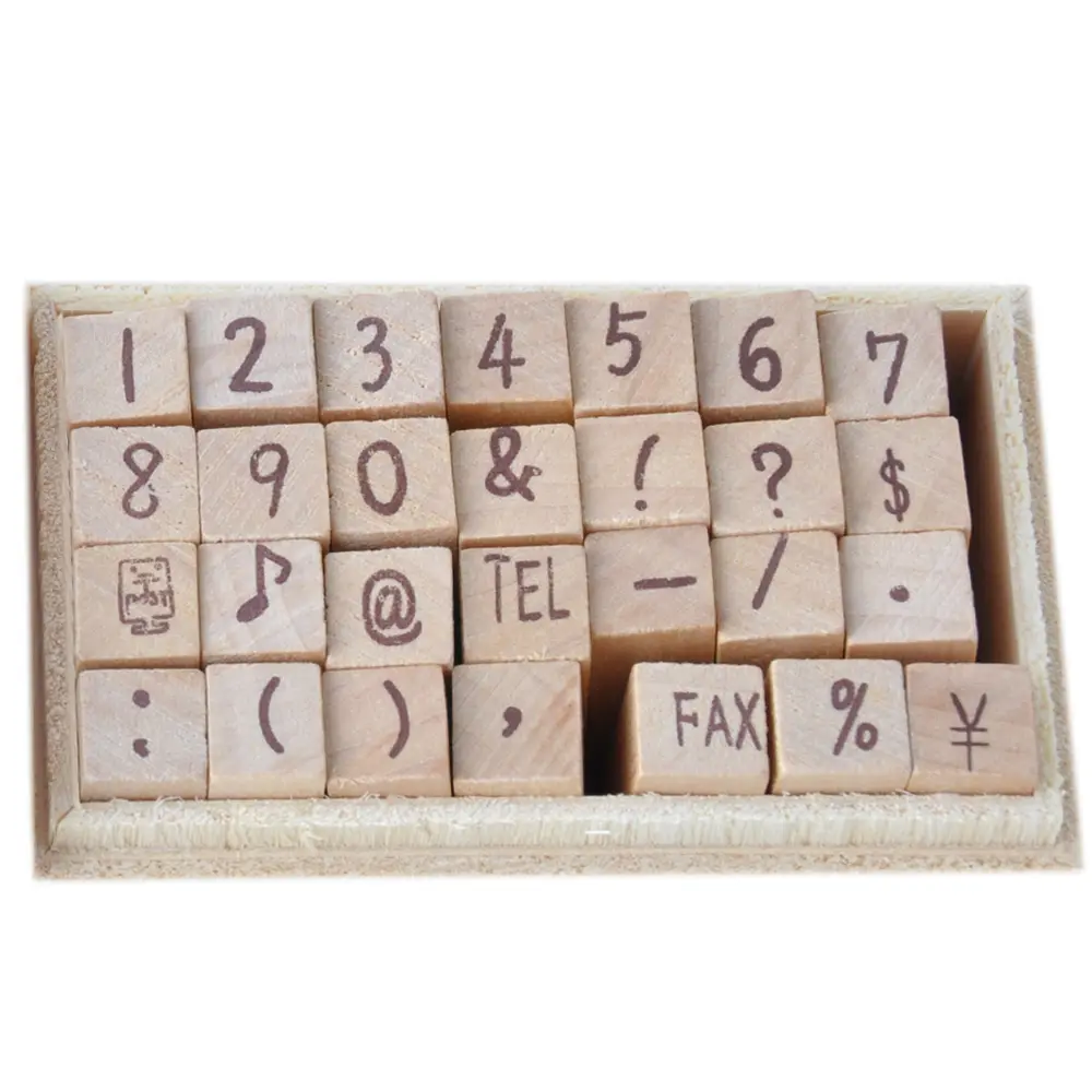 number 0 to 9 and typewriter letters wood rubber stamp set