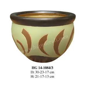 越南小型户外陶瓷花盆，采用现代花园装饰设计 (HG 14-1084/3)