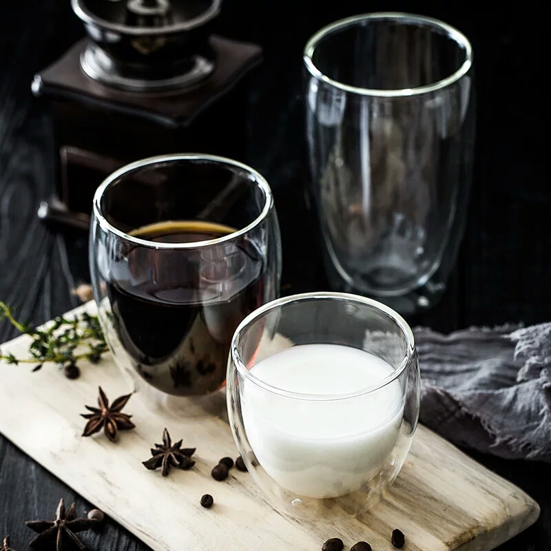 Heat resistant borosilicate double wall glass cups mug