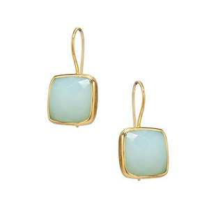 Boucle d'oreille en argent sterling 925, pierre précieuse naturelle de calcédoine, plaqué or - Product Image 1
