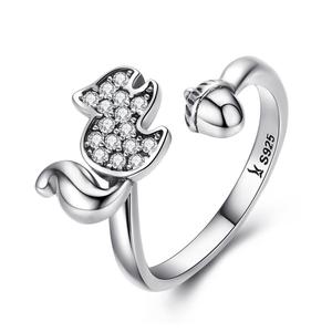 BAGREER-Anillo de plata de primera ley con forma de ardilla para mujer, sortija abierta, plata esterlina 925, avellana, SCR055, animal