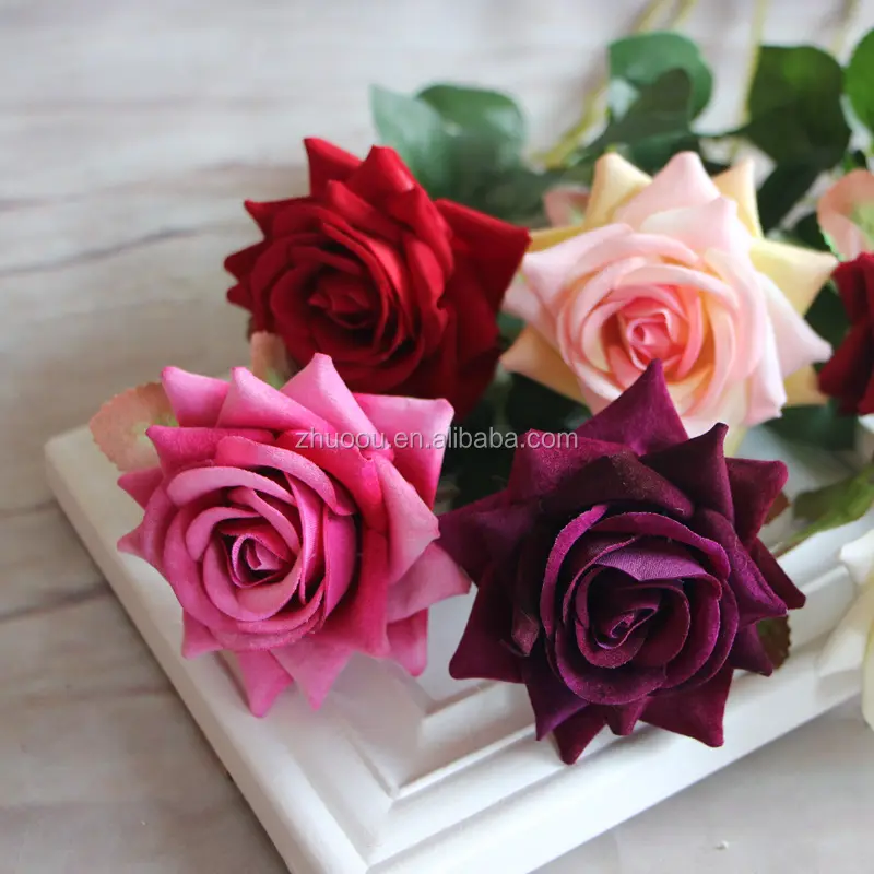 शून्य अच्छी गुणवत्ता लाल सफेद शैम्पेन शादी सजावटी गुलाब मखमल गुलाब का फूल