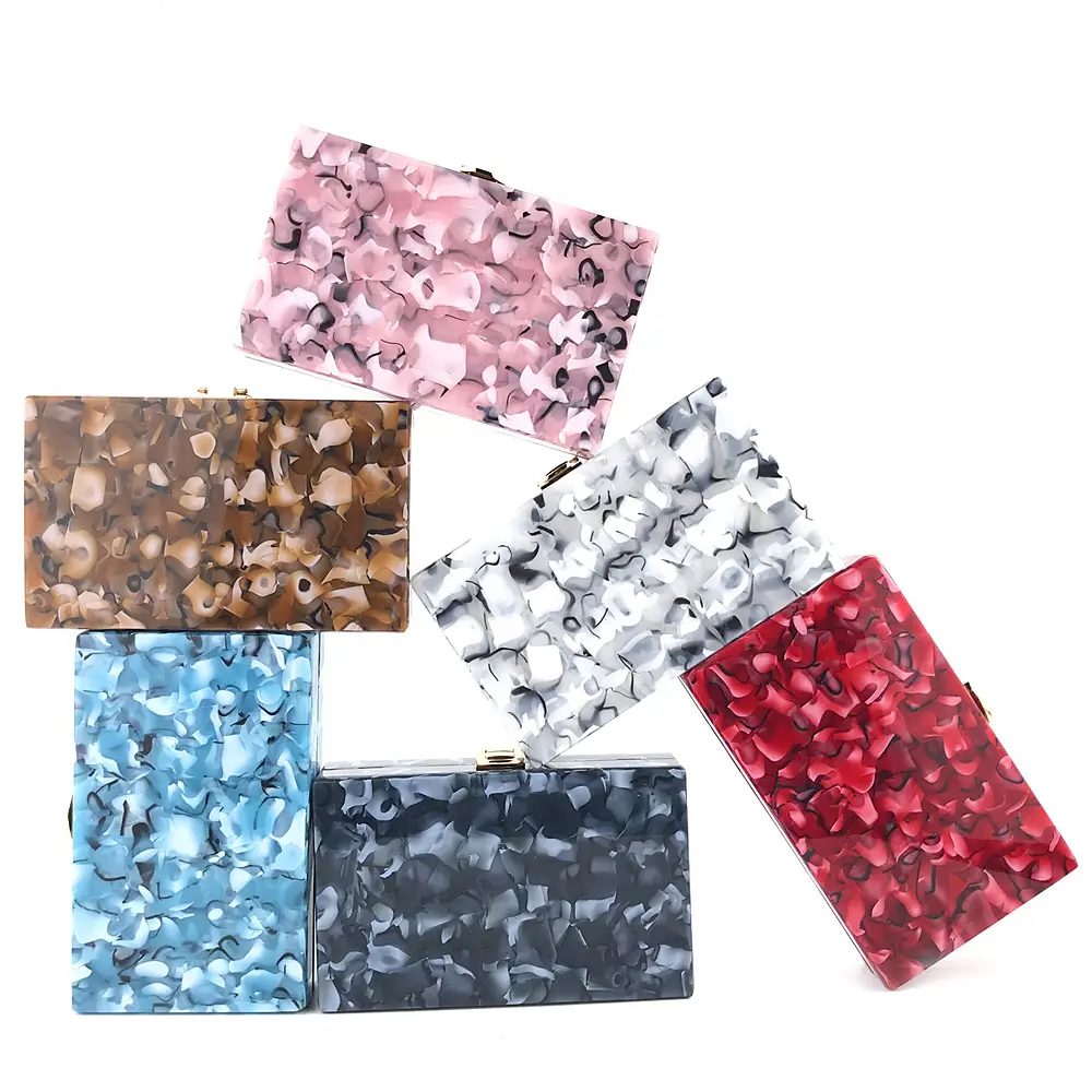 OC4019 Online supplier acrylic clutch manufactures color bag with gold metal