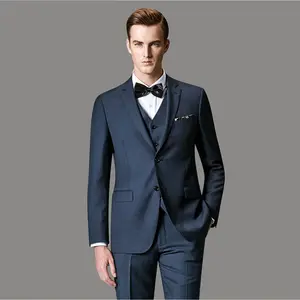 OEM Service Formal Business 50% Wool Dark Blue Custom Made Casual Blazer Slim Fit 2 Piece Latest Design Suits Set for Men