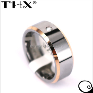 Bague en tungstène diamantée tendance, bague de fiançailles en missanite, bague à pierre <span class=keywords><strong>unique</strong></span> en or rose à bords biseautés, design confortable et plat - Product Image 3