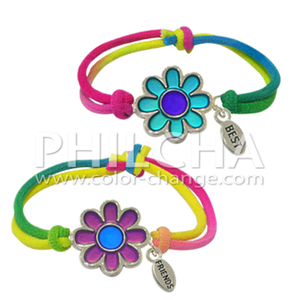 Bracelet d'humeur pour homme ou femme, nouveaux amis, avec charme floral, corde extensible à teinture - Product Image 1