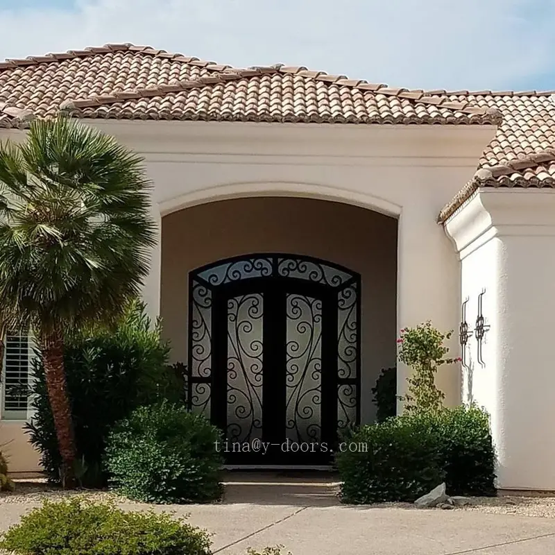 Porte d'entrée en verre forgé, en métal, à Double ouverture, style européen, idéale pour une maison