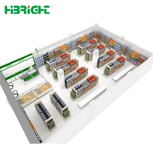 Hibright chinese supermarket equipment rack design financing and manufacturing modern supermarket design wooden look metal material