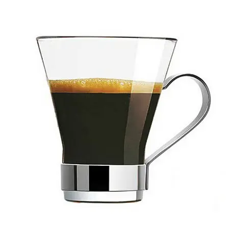Haonai 110/220/320ml Glass Coffee/Latte Cup Oslo Cappuccino Cup with Removable Stainless Steel Handle, Set of 4, Gift Boxed