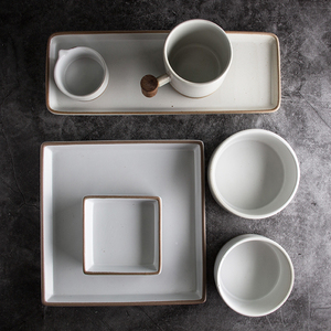 Korea Style White Simple Porcelain <strong>Dinnerware</strong> <strong>Set</strong> Includes Rice Dish Plate - Product Image 5