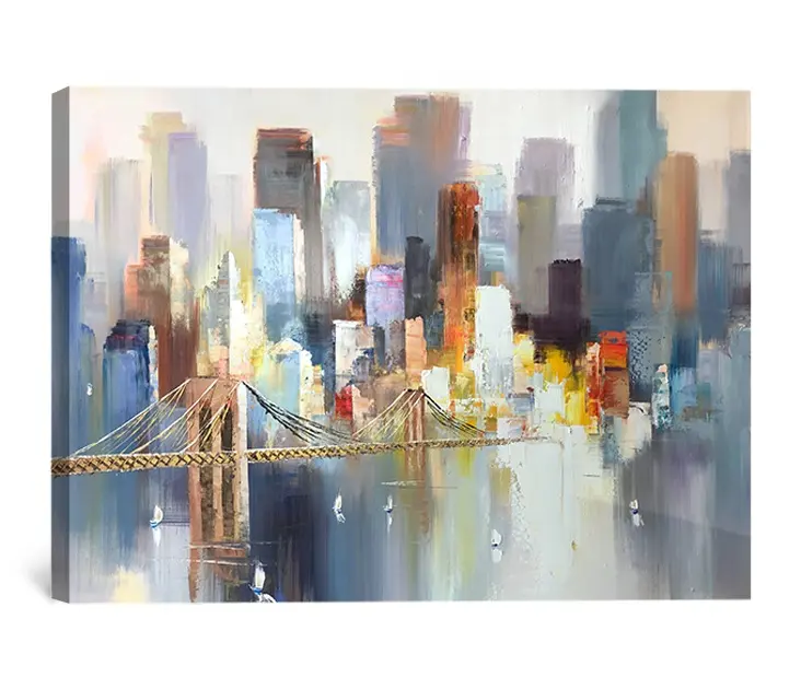 Jembatan Brooklyn Terkenal New York Akrilik Pemandangan Kota Barang Rumah Seni Dinding Kanvas Lukisan Minyak