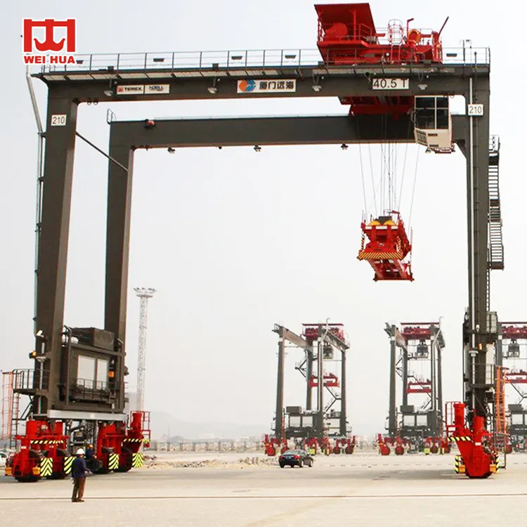पोर्ट कंटेनर उठाने वाला 30 टन 40 टन 50 टन 60 टन आरटीजी क्रेन स्ट्रैडल कैरियर रबर टायर कंटेनर गैन्ट्री क्रेन