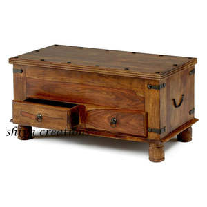 Mesa de centro india de madera maciza con cajones de almacenamiento para muebles de sala de estar para el hogar - Product Image 1