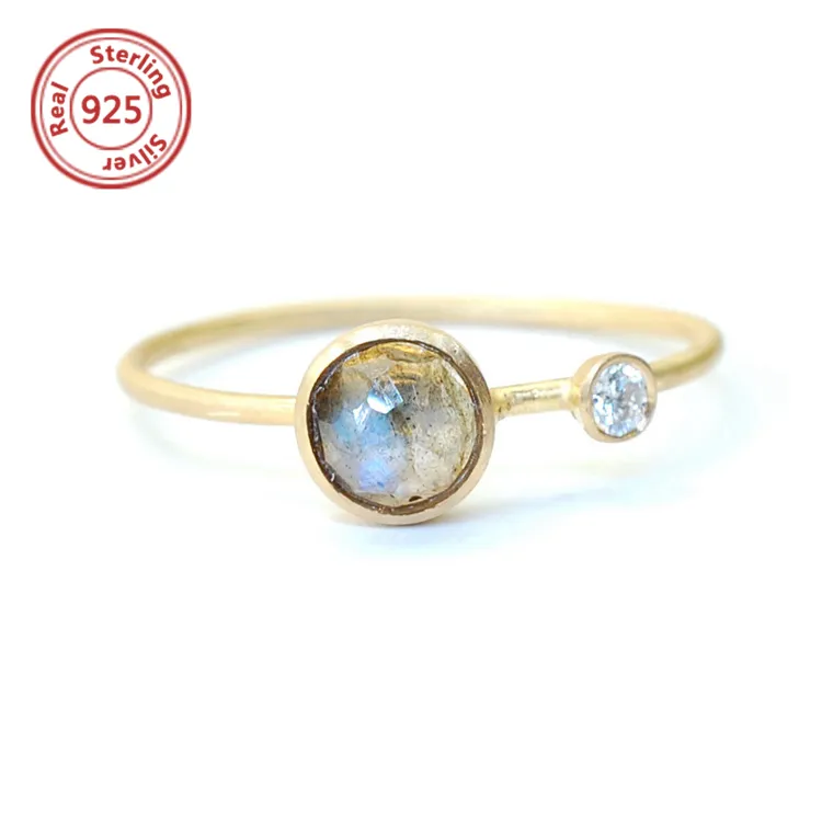 Anéis de prata esterlina para mulheres Rose Cut Anel Labradorite semi-anel de pedras preciosas