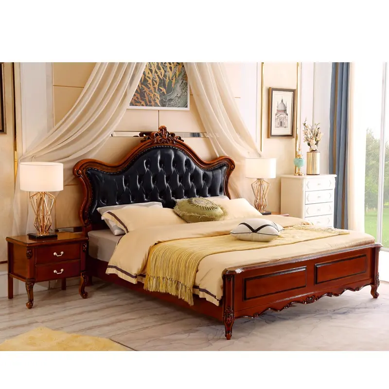 Muebles de dormitorio antiguos cama de madera clásica cama de talla de madera maciza