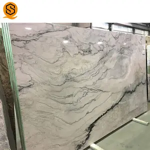 Buatan Batu Kuarsa Buatan Carrara Marmer Putih Slab Prefab Meja Kuarsa