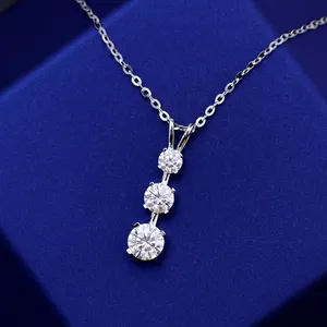 Hermosa y elegante diseño 6,5mm 5mm 4mm ronda moissanite diamante colgante collar en oro blanco de 14k