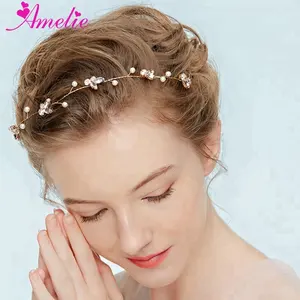 Amelie Bridal Tóc Trang Sức Phụ Kiện Tóc Vine Marquise Stones Và Ngọc Trai Bridal Bridesmaid Headband Cho Wedding Party