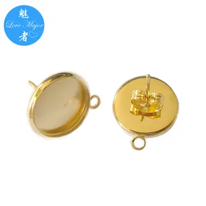 18K Vergulde Stenen Plaat Dienblad Bezel Roestvrij Staal Stud Oorbellen Diy Sieraden Maken Bevindingen