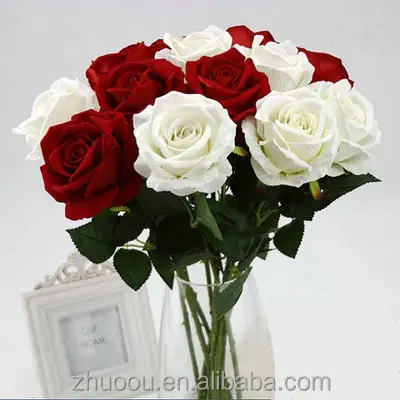 Real Touch Silk Velvet Dutch Rose Red Artificial Flowers fake Rose Home Party decorations for Bridal Wedding Bouquet