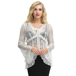 OEM נשים של Steampunk לראות דרך V-צוואר סדיר Hem גותי תחרה ארוך שרוול חולצה - Product Image 6