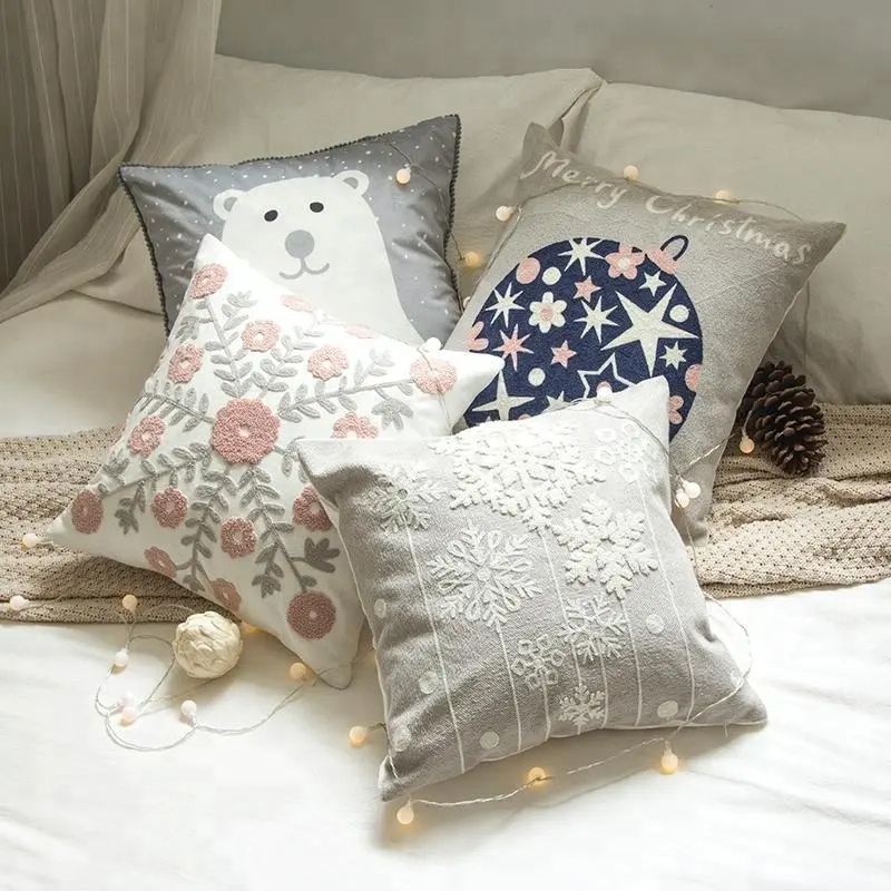 Monad Home Decor Decorative Christmas Embroidery Cushion Pillow Case Cover