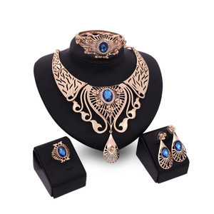 Moda Africana declaración Big 18 K oro joyería nupcial conjunto al por mayor 4 unids oro rosa flores de cristal de la joyería - Product Image 3