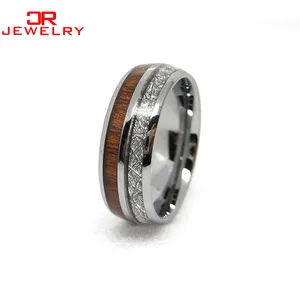 New design fashion trend insert meteorite and wood tungsten ring for men