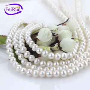 9mm AA natural freshwater lustrous off round pearl strand