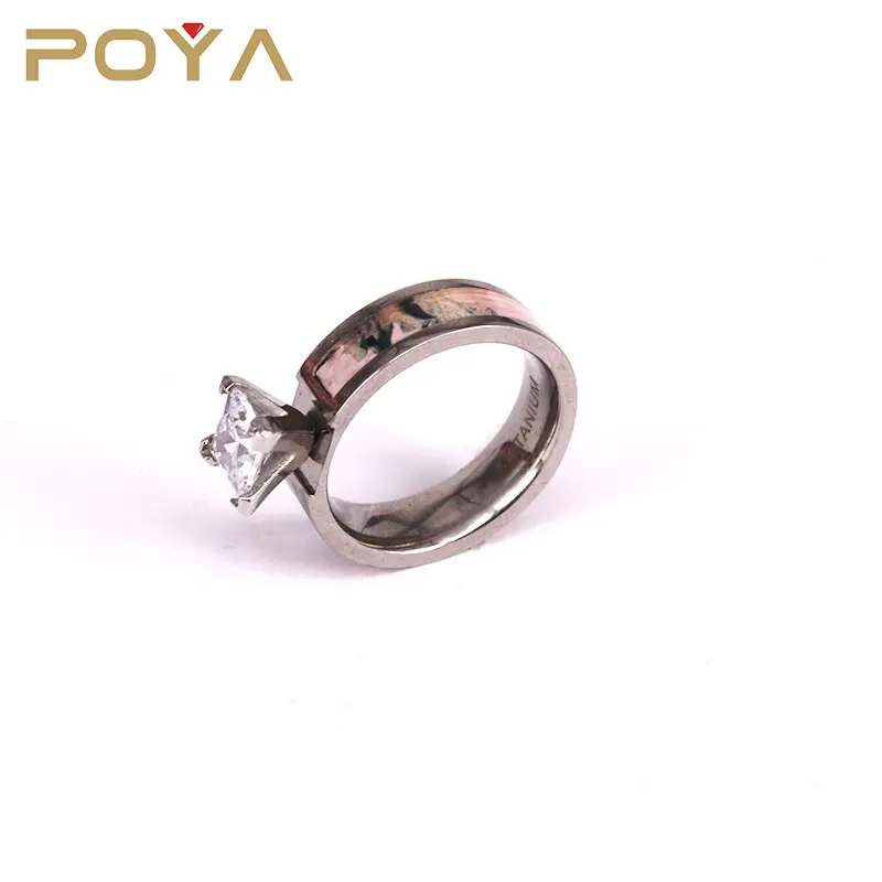 POYA Sieraden Nieuwste Dames Gemstone Engagement Bands 4mm Titanium Roze Camouflage Ring Met Grote Clear CZ Stone Inlay