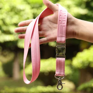Popular promotional high quality pink nylon strap supplier nylon lanyard with metal buckle bulldog clasp
