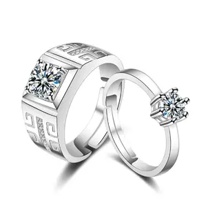 批发热韩国时尚爱情水晶钻石订婚珠宝婚礼情侣戒指