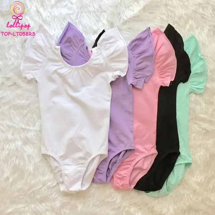 Grosir Warna Solid Anak Perempuan Senam Leotards Unitard Kostum Balet Katun Anak Flutarter Lengan Leotards untuk Pakaian Tari