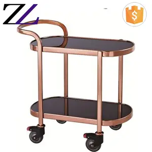 Hotel room service equipment copper rose gold all types of coffee tea water bottle serving trolley for hotel