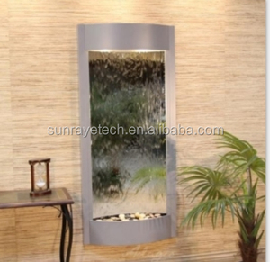 Fonte de cachoeira montada na parede, h90 cm/35 polegadas, fonte com painel de vidro espelhado para decoração de casa