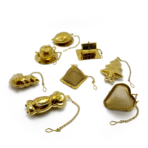 Infuseur à thé en forme <span class=keywords><strong>de</strong></span> mini-<span class=keywords><strong>maison</strong></span> en acier inoxydable plaqué or titane, écologique, marque Lechi, avec chaîne - Product Image 5
