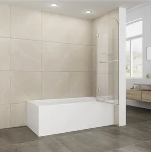 Layar mandi pivot lipat 180 derajat, pintu kamar mandi dengan engsel dan kaca tempered 6mm