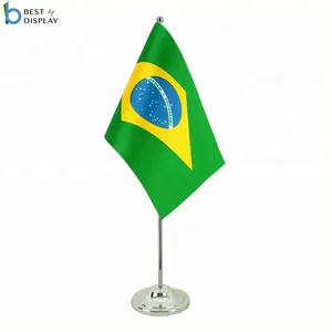 Dekorasi Atas Meja Bendera Meja Brazil dengan Dudukan Logam