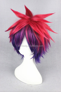 Высокое качество 35 см короткий прямой без игры, без жизни, красный и синий синтетический Аниме парик Лолита косплей костюм парик для вечеринки - Product Image 4